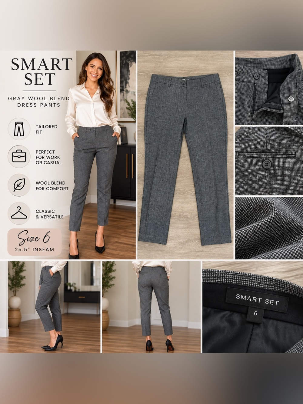 Smart Set Gray Wool Blend Dress Pants Size 6 25.5” Inseam